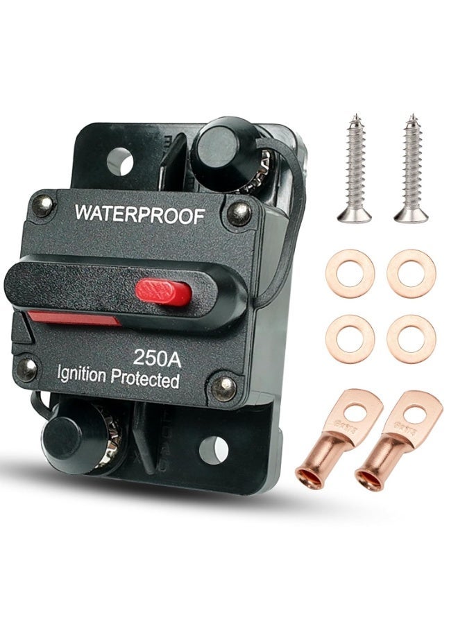 250 Amp Waterproof Circuit Breaker with Manual Reset for Car Marine Trolling Motors Boat ATV Manual Power Protect for Audio System Fuse, 12V-48V DC (250A) - Image 1
